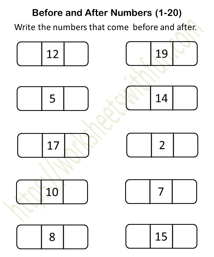 Numbers Before After And Between Worksheets Pdf Grade 1